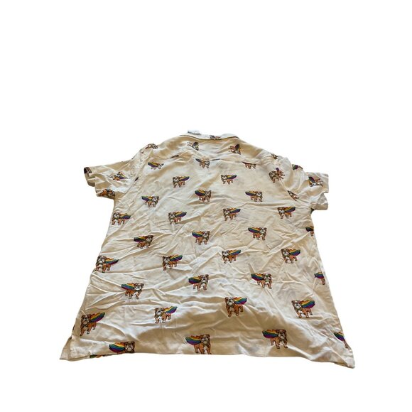 Denim & Flower Bulldog Rainbow Button-Up Shirt Size XL Viscose White - Picture 9 of 9